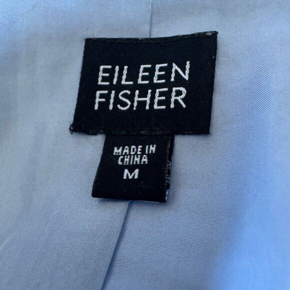 Eileen Fisher 100% Silk Sky Blue Pinch Pleated Open Blazer Jacket Sz M - Picture 5 of 6
